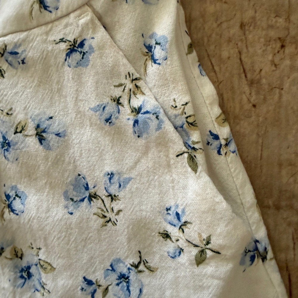 Old Navy Floral Puff Sleeve Button Up Mini Dress White Blue Square Neck Smocked - Picture 10 of 12